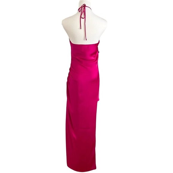 JONATHAN SIMKHAI HANSEL PINK SATIN HALTER SIDE SLIT EVENING FORMAL DRESS - 0 - Picture 3 of 13